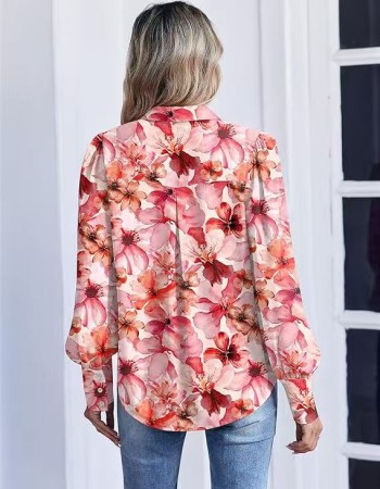 Girls's Button-Down Blouse, Lantern Sleeve Long-Sleeve Top, Business Casual Chiffon Blouse, Fashionable Workwear